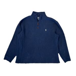 Vintage Polo Ralph Lauren Navy Blue Knit Quarter Zip Men’s Pullover Sweater XL